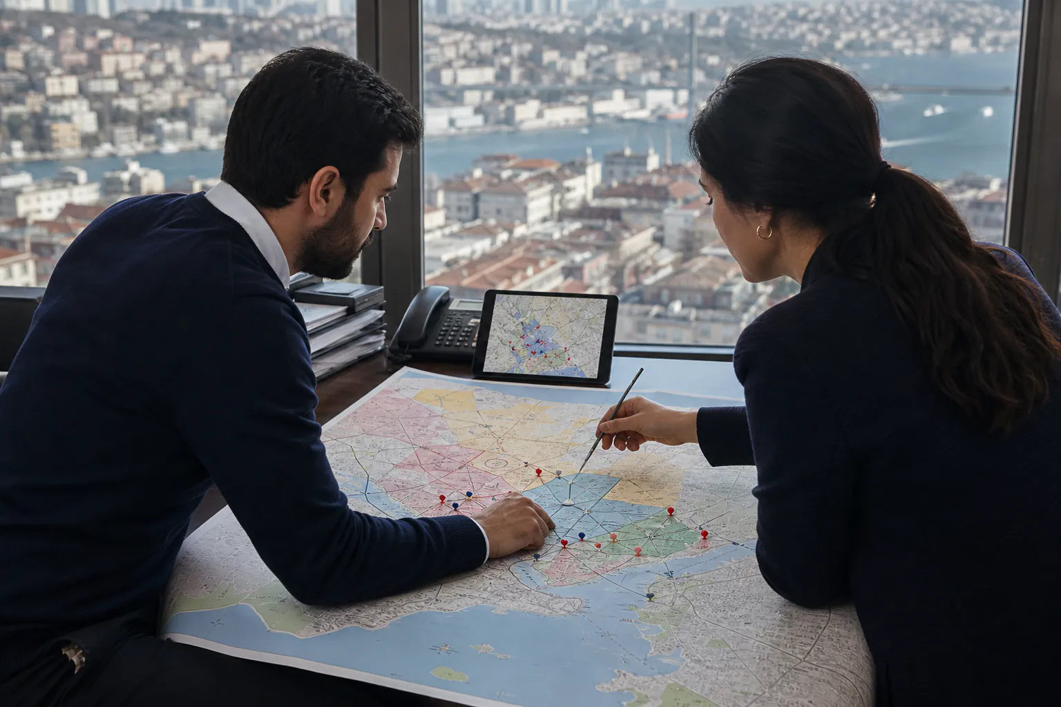 İstanbul haritası üzerinde hedef bölge ve dağıtım rotası planlayan ekip